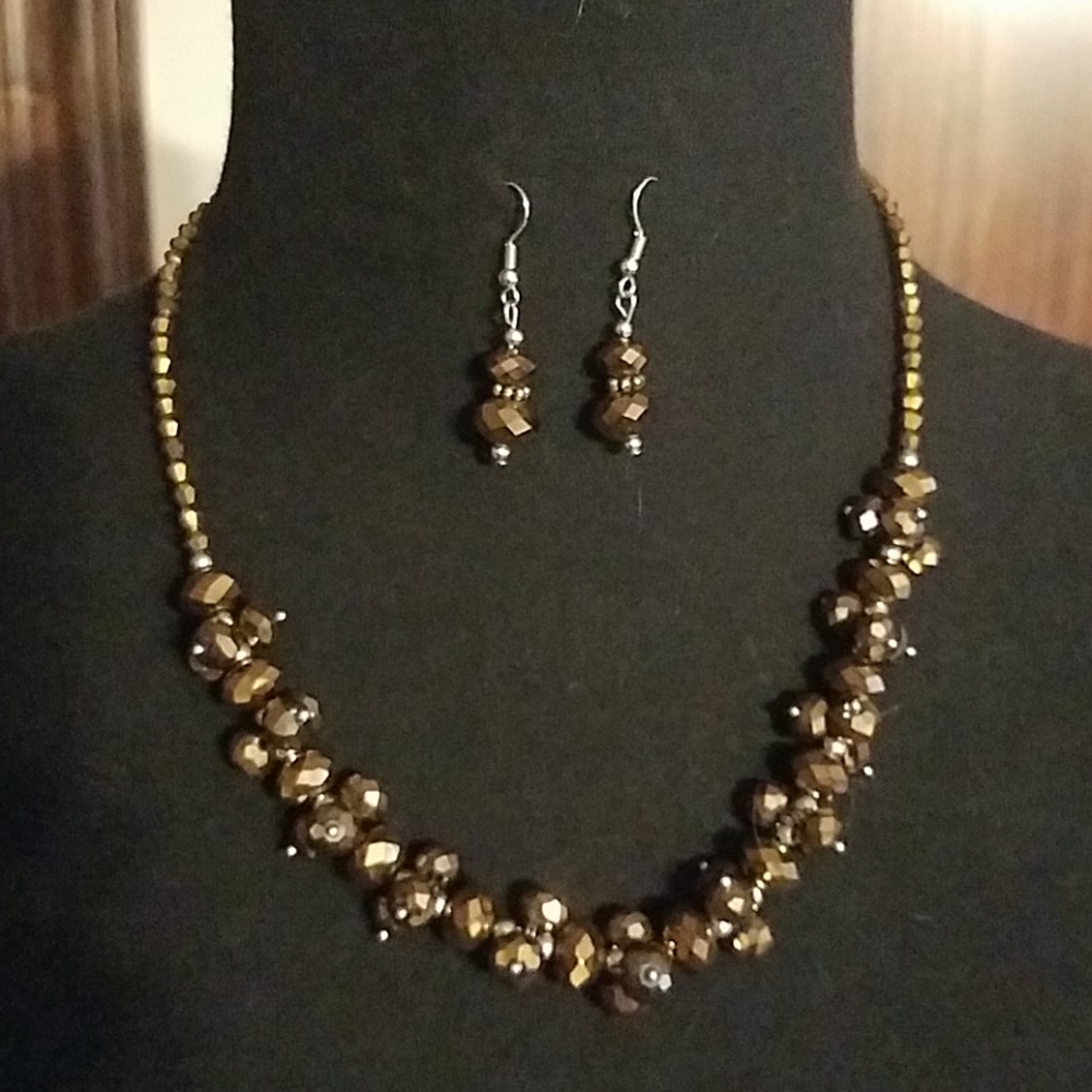 Diamond Cut Chocolate Brown Beaded Necklace and Earring Set